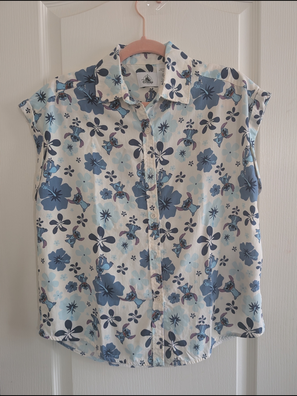 Disney Lilo and Stitch Blue & White Floral Button-Down Top